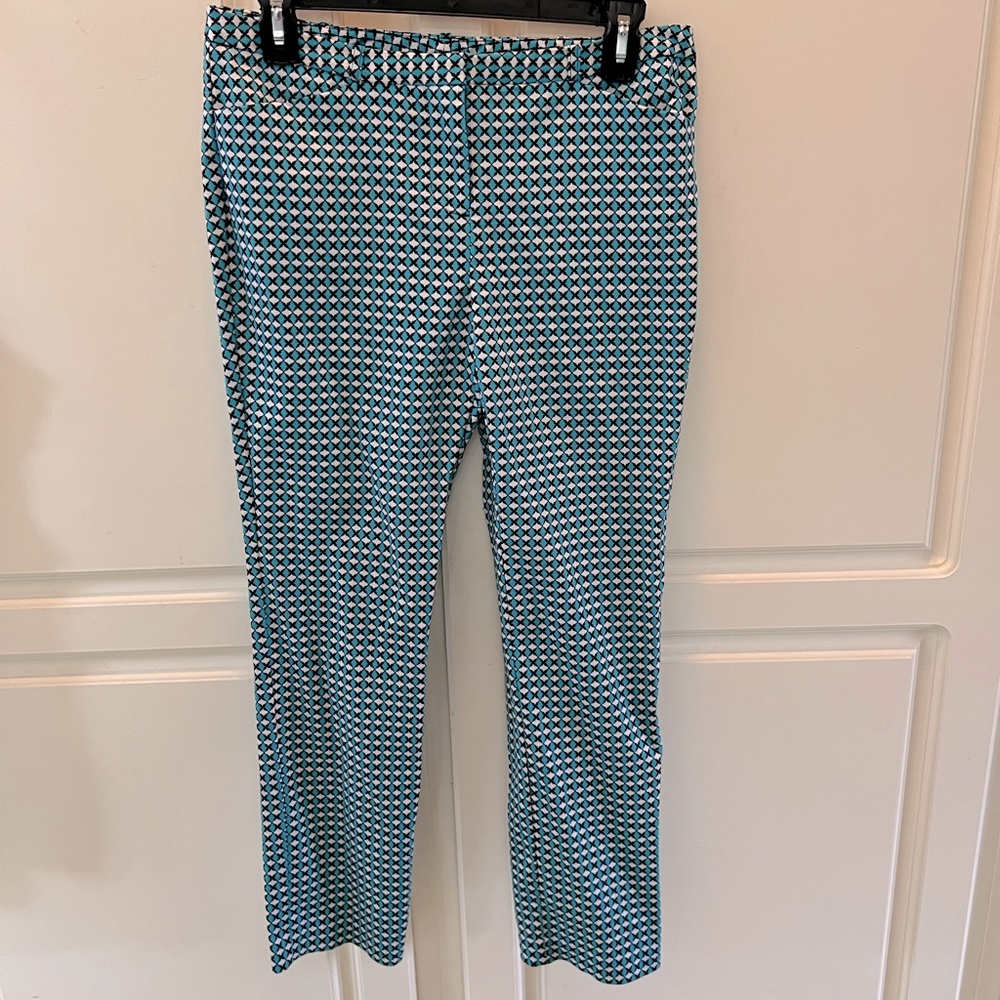 Slim Ankle Pant in Cute Aqua Print. Size 4. Like New.
